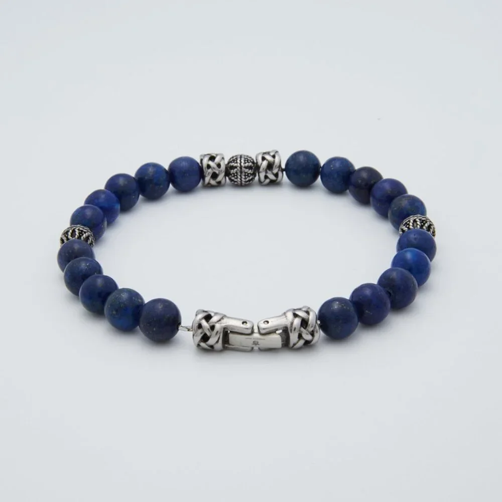 Blackjack Lapis Stone Stainless Steel Beaded Bracelet